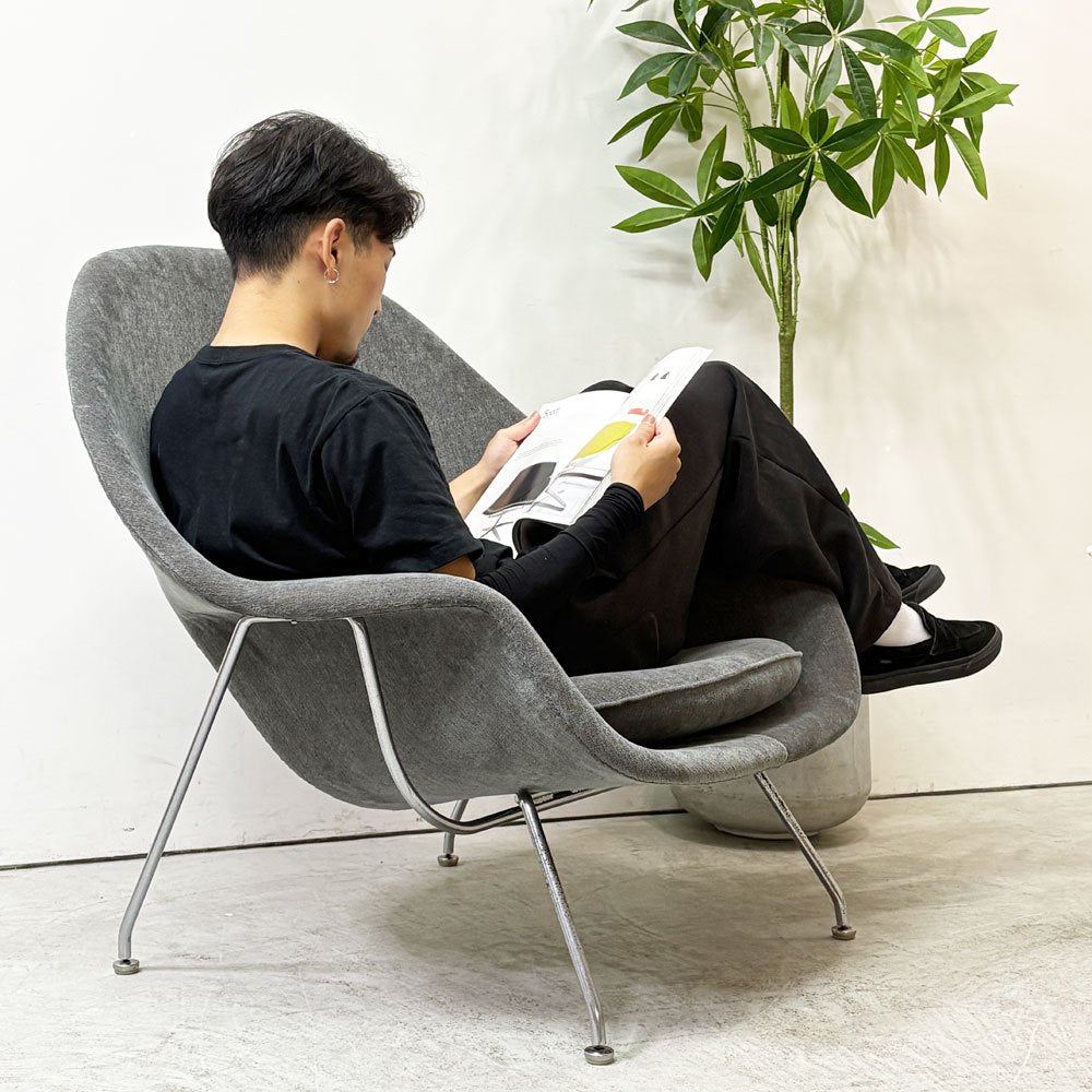 ノル ノール Knoll サーリネンコレクション ウームチェア Womb chair ラウンジチェア 1pソファ クロムベース グレー系 ファブリック エーロ・サーリネン ミッドセンチュリー ●