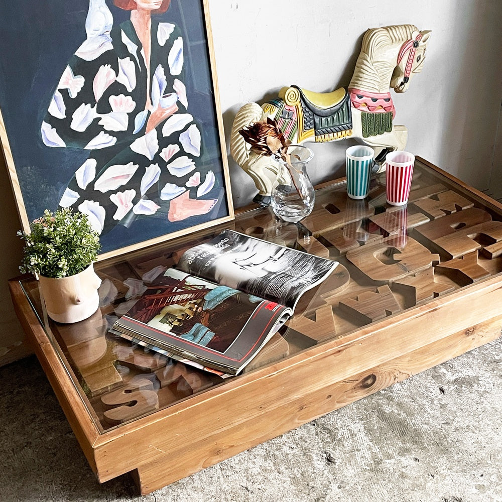 クラッシュゲート CRASH GATE ノットアンティークス Knot antiques ABCセンターテーブル ガラス × 杉古材 W120cm 関家具 ■