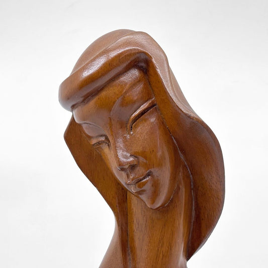 US ビンテージ US Vintage 木彫り 女性像 胸像 彫刻 オブジェ 置物 ●