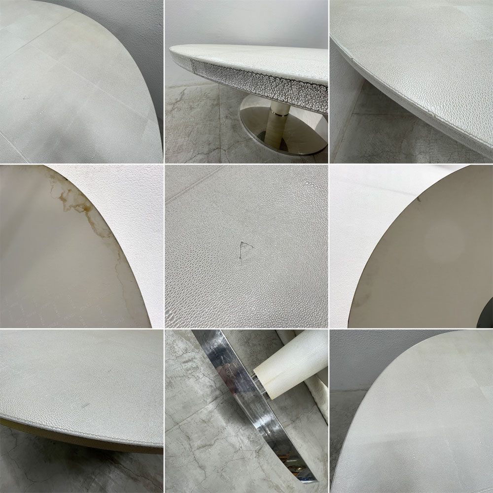 フェンディ・カーサ FENDI CASA ベルニーニ Bernini ラウンドダイニングテーブル 牛革リザード型押し パールホワイト 参考価格 約80-120万の品 〓