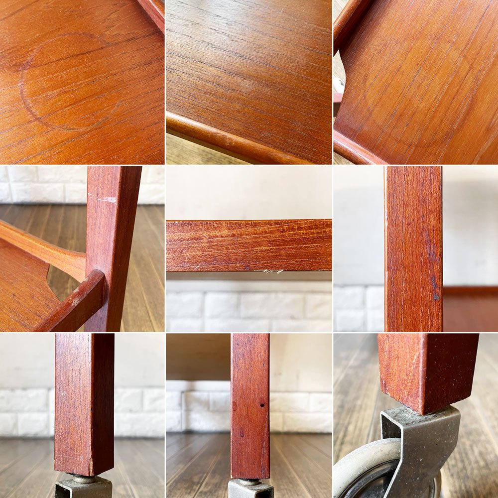北欧ビンテージ Scandinavian Vintage チーク材 バタフライワゴン キッチントローリー W41.5/58/69.5cm 2ドロワー キャスター付 北欧家具 ◎