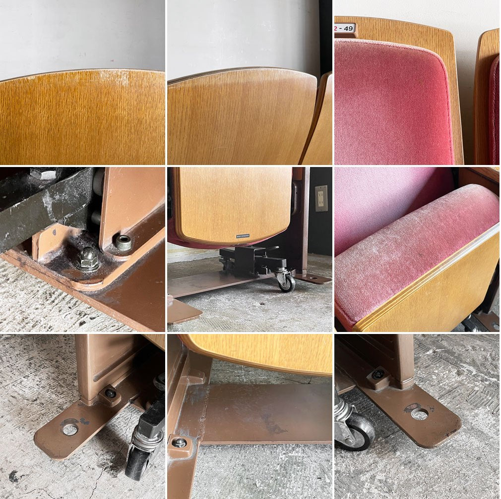 コトブキ KOTOBUKI シアターチェア ホールイス 劇場椅子 3連 モケット レッド系 オーク材 フォールディング キャスター ■