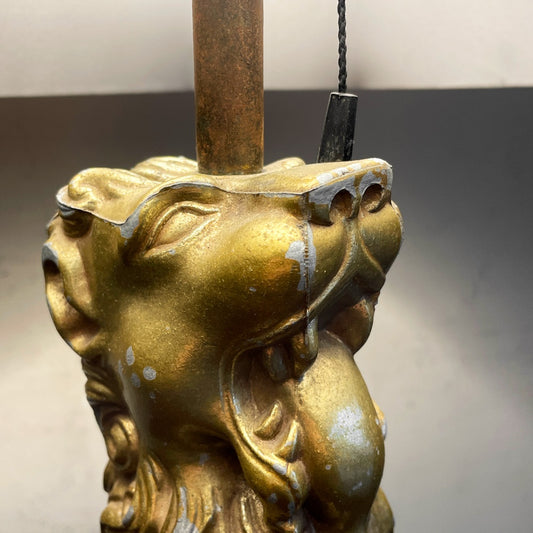 クラシカルスタイル テーブルライト ゴールド ライオン ファブリックシェード テーブルランプ 間接照明 H64cm ビンテージ Robert Abbey attributed ■