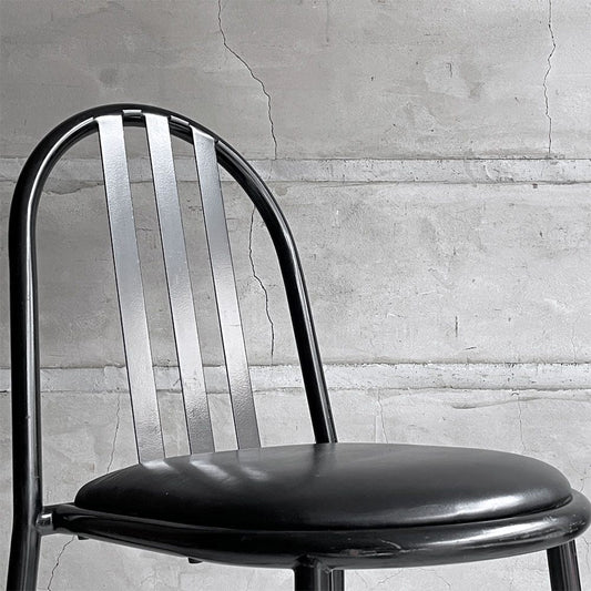 フランスビンテージ French Vintage ステヴァンチェア Stevens Chair モデルC Model C ブラック レザー クッションシート ロベール・マレ=ステヴァンス 刻印有 A ♪
