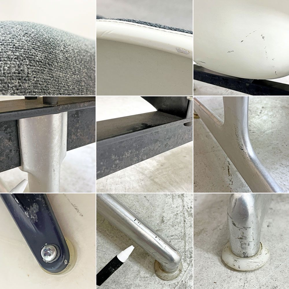 ハーマンミラー Herman Miller ビンテージ エアポートベンチ タンデムシート 4連 アームシェル 2nd ファブリック 新品張替え済 イームズ 希少 ●
