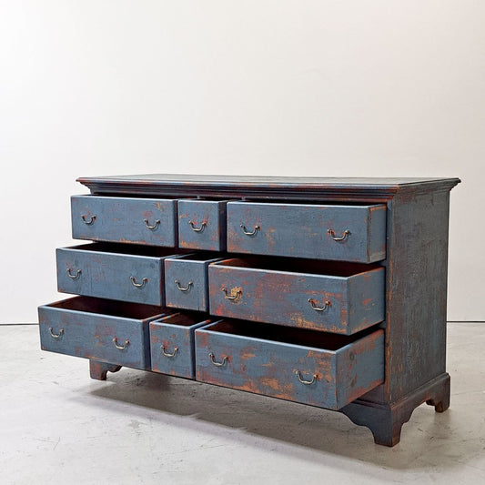 ヨーロピアンビンテージ European vintage ペインテッド ワイドチェスト 抽斗9杯 木製 クラシカル シャビーシック アンティーク ●