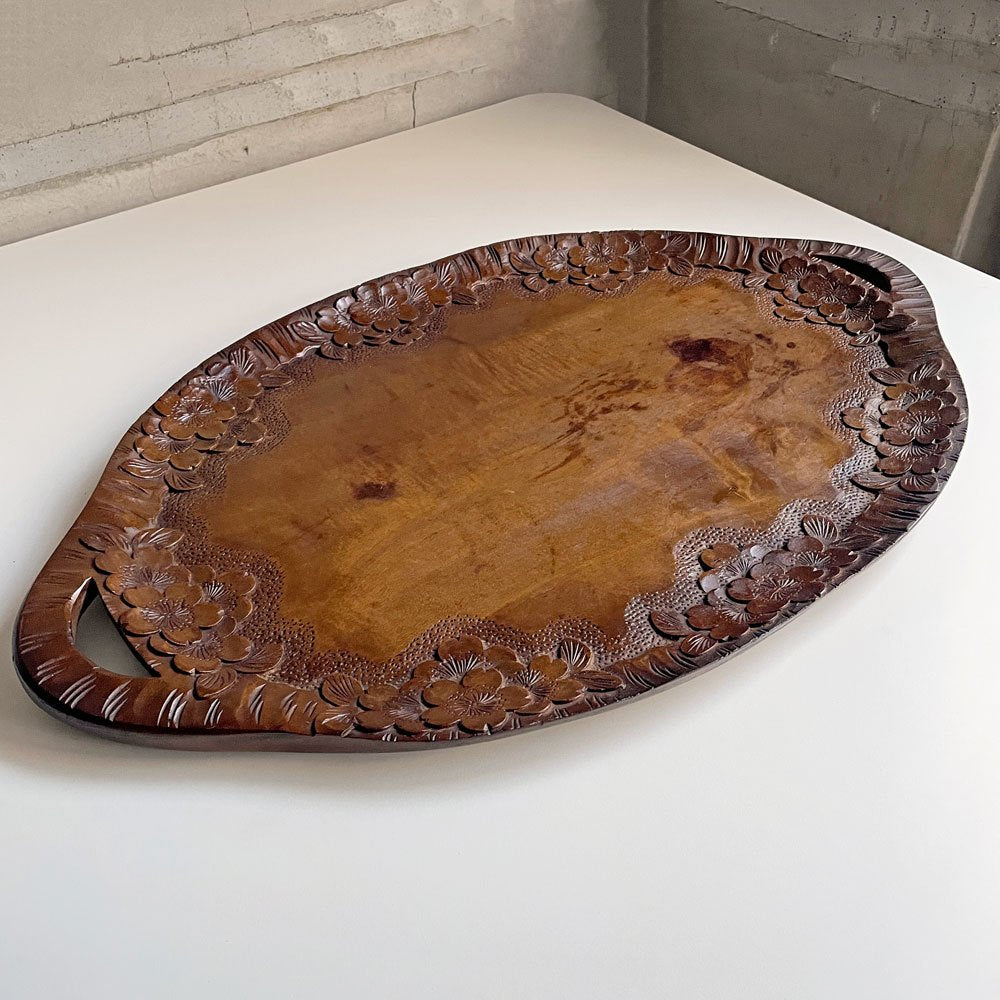 軽井沢彫 オーバル ウッドトレイ ウッドプレート お盆 楕円盆 桜材 桜