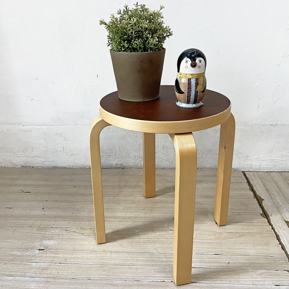 アルテック artek × 無印良品 MUJI バーチ材スツール E60 ブラウンラミネート 4本脚 アルヴァ・アアルト フィンランド 北欧家具 廃番 ★