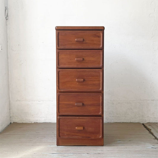 ジャパンビンテージ Japan Vintage チーク材 スリムチェスト 5ドロワー 北欧テイスト ブラウン ★