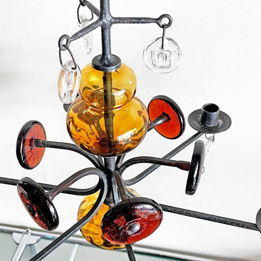 ボダ BODA Erik Höglund エリック・ホグラン ガラスキャンドル シャンデリアアンバー 60's ビンテージ スウェーデン 北欧雑貨 ■