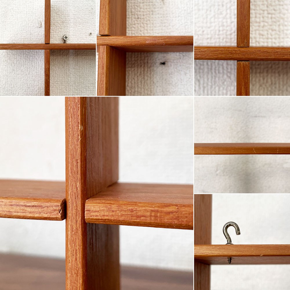スウェーデンビンテージ Swedish Vintage チーク材 ウォールクロスシェルフ ディスプレイラック 3段 39×39cm 壁掛け ミッドセンチュリー 北欧家具 A ◎