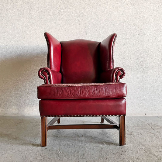 ポッタリーバーン Pottery Barn ウイングバックソファ 1人掛け ラウンジチェア 本革 ワインレッド USビンテージ 〓