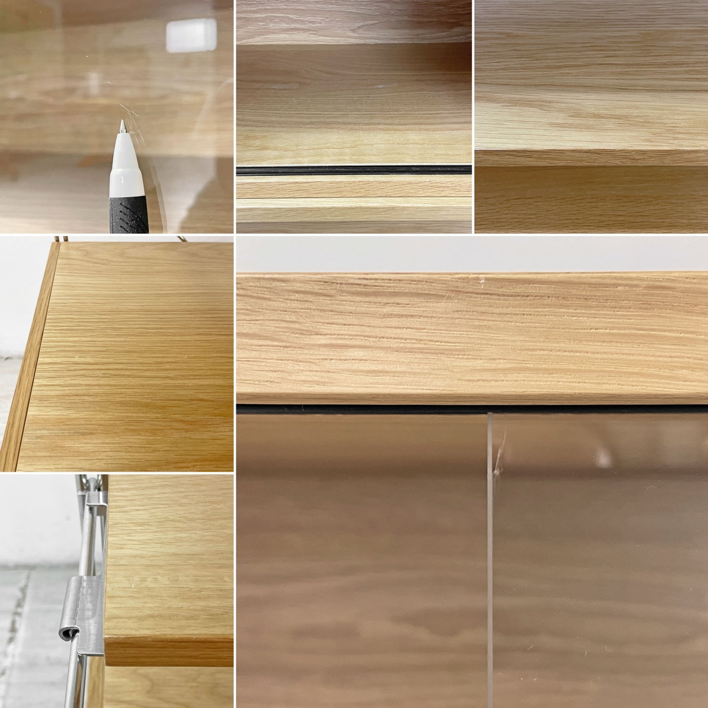 無印良品 MUJI ステンレスユニットシェルフ オーク材 ワイド 中 W86 H120cm ガラス引き戸ボックス 棚板4枚 小棚付 定価総額¥53,130- ●