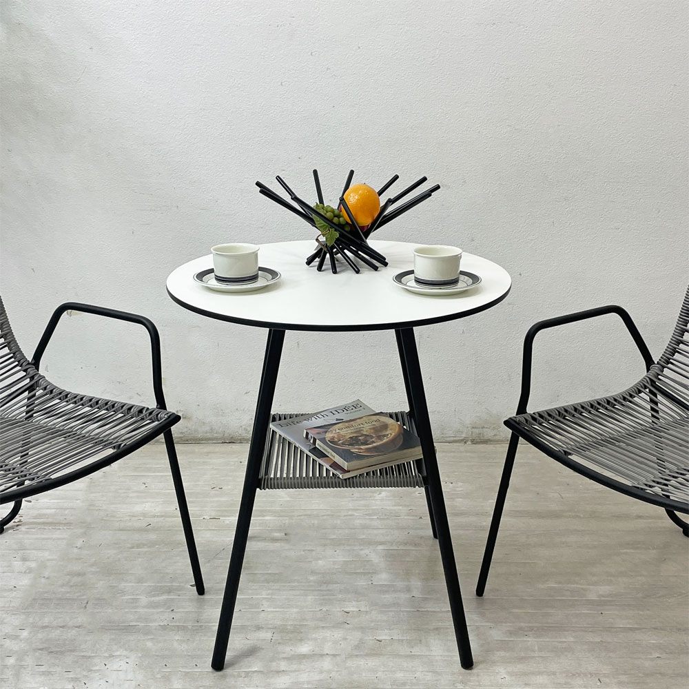 ボーコンセプト Bo Concept エルバ ELBA テーブル ガーデンテーブル カフェテーブル ラウンドトップ ラミネート天板 スチール脚 ラック付き デンマーク 北欧家具 ●