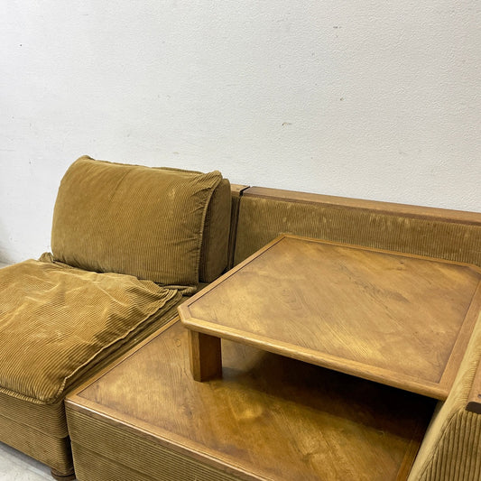 トラックファニチャー TRUCK FURNITURE HNSOFA 1Pソファ 1-SEATER+コーナーテーブル CORNER TABLEセット ナラ材 無垢材 F-21 グリーンコーデュロイ 参考価格約¥734,800- ●