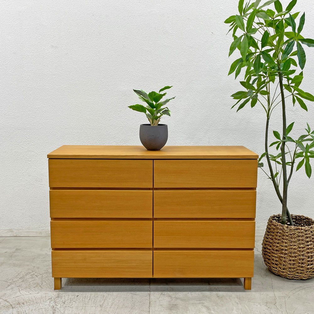 無印良品 MUJI タモ材 木製チェスト 4段 抽斗8杯 W120×D40×H83㎝ ナチュラル シンプルデザイン 〓