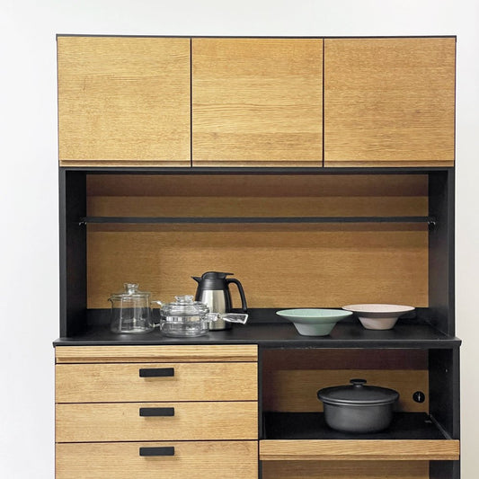 モモナチュラル MOMO Natural ホルム HOLM カップボード CUPBOARD キッチンボード オーク材 ブラック メラミン化粧板 W119cm ナチュラルモダン ●