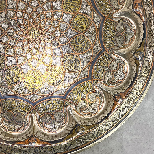 モロッコ家具 Moroccan Furniture フォールディング メタルトレイテーブル ティーテーブル センターテーブル Φ64cm 木製脚 折りたたみ式 ●