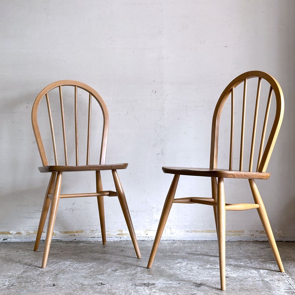 アーコール Ercol フープバックチェア ダイニングチェア スポークバック エルム材 UKビンテージ 英国家具 A ■