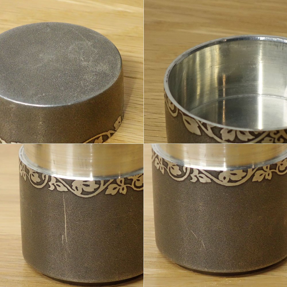 薩摩錫器 登六作 茶筒 正錫岩切 岩切美巧堂 唐草模様 工芸品 ◎