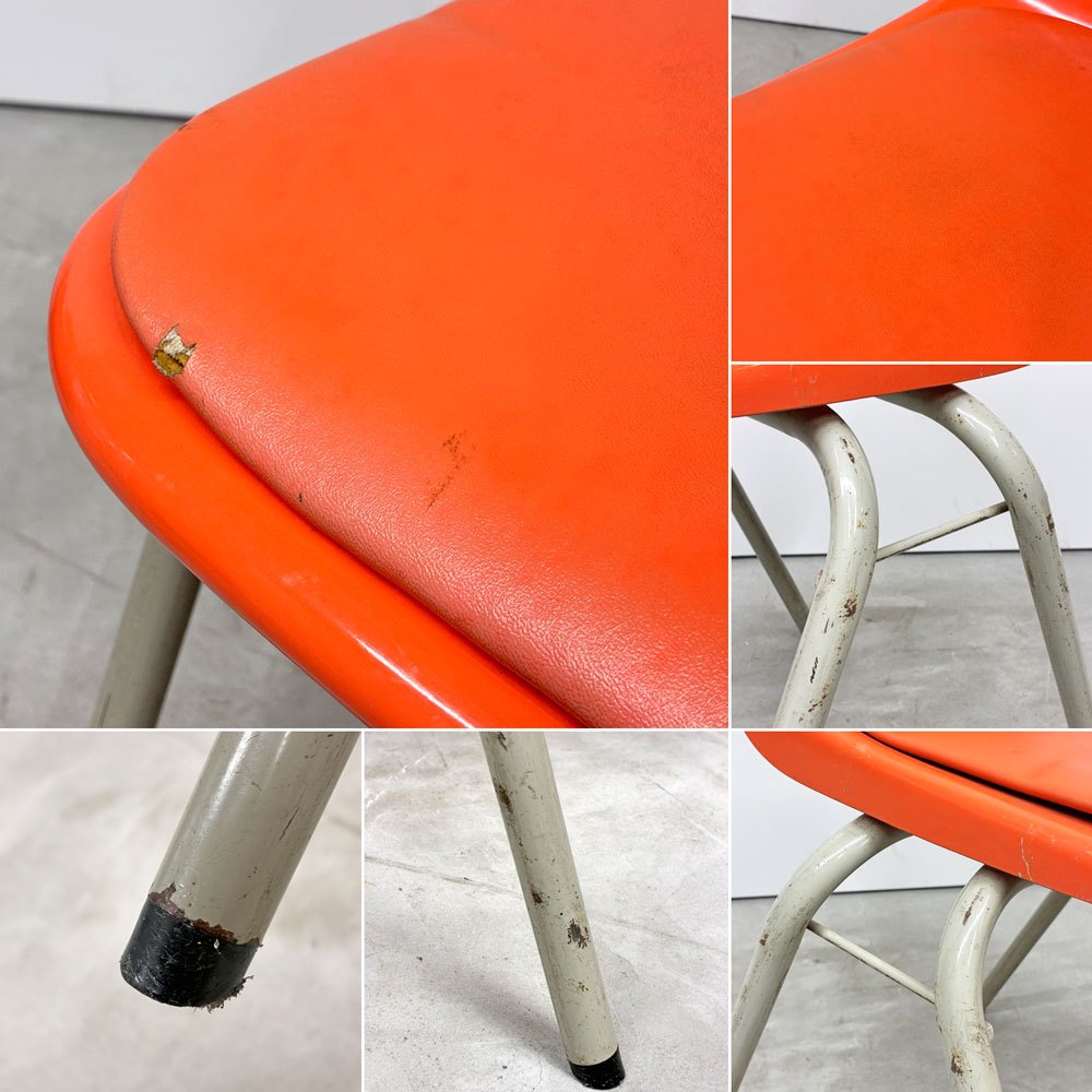 コトブキ KOTOBUKI スタッキングチェア FRP製 シェルチェア スチール脚 座面クッション付き オレンジ×オレンジ 剣持勇デザイン ビンテージ ジャパニーズミッドセンチュリー C ◎