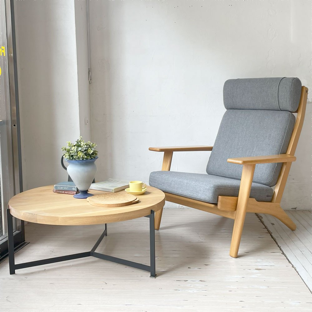 ゲタマ GETAMA GE290A イージーチェア ハイバック 1シーターソファ オーク材フレーム ハンス・J・ウェグナー ファブリック張替済 デンマーク 北欧ビンテージ ★