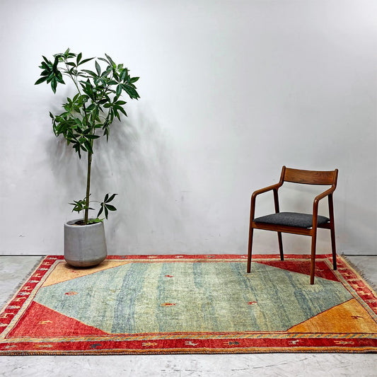 イラン ギャッベ GABBEH ラグ ウール 絨毯 カーペット ヤギモチーフ マルチカラー 赤 x 緑 x 黄 ●