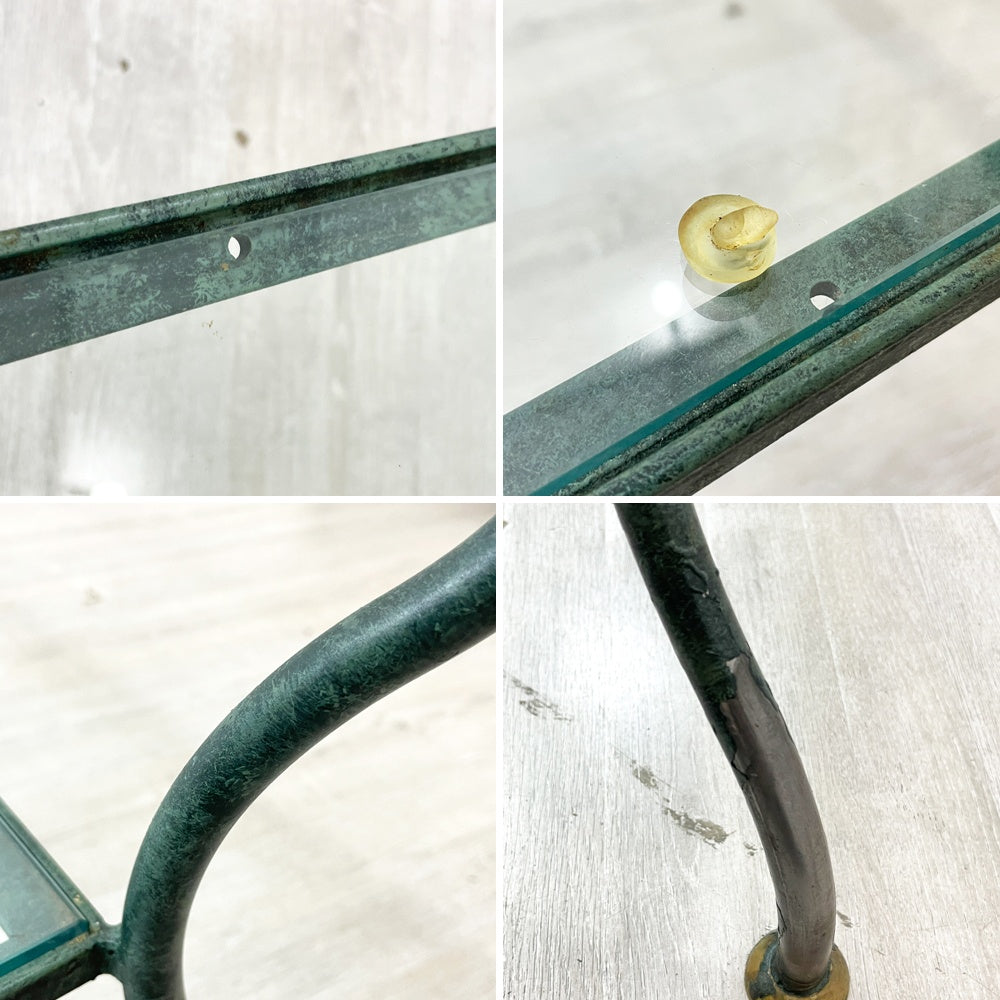 クラシカルデザイン アイアンフレーム ガラストップ コーヒーテーブル センターテーブル ビンテージスタイル ●