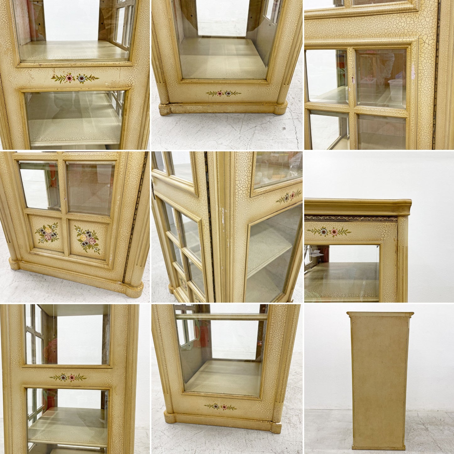 ヨーロピアンクラシカルデザイン ペインテッドキャビネット 飾り棚 ワードローブ ガラス扉 ロココ様式 レトロ 〓