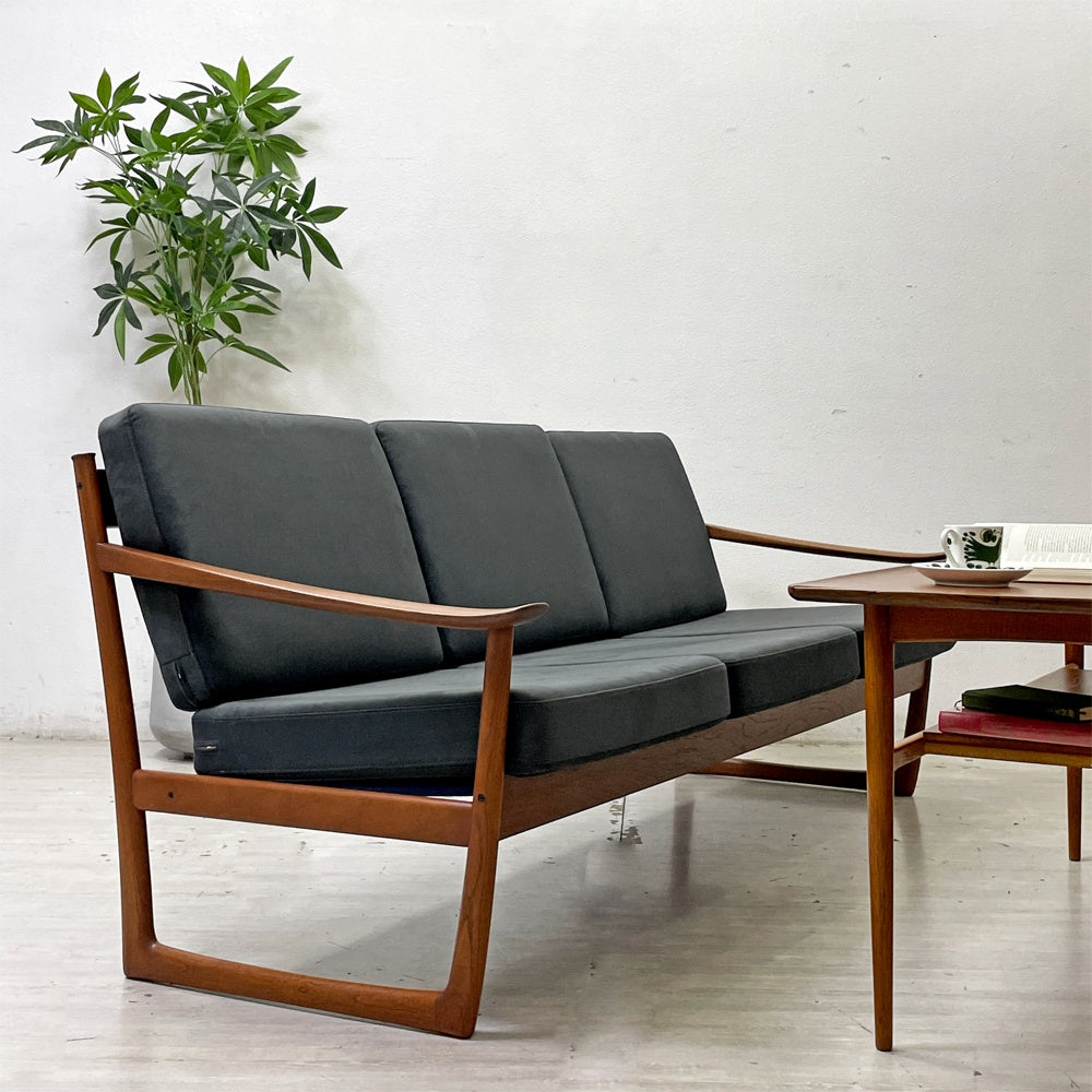 フランス&サン France&Son 3シーターソファ FD130 Model130 Sledge Sofa チーク材 ピーター・ビッツ&オルラ・ムルガード・ニールセン 北欧ビンテージ デンマーク ●