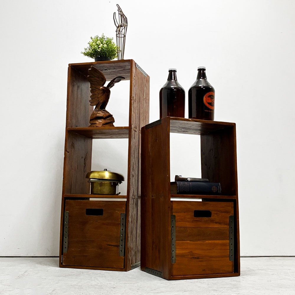アクメ ファニチャー ACME Furniture トロイ TROY オープンシェルフ 2段 Sサイズ + トロイボックス TROY BOX L 収納 木箱 ボックス 1個セット チーク古材 インダストリアル 合計定価¥35,540- ●