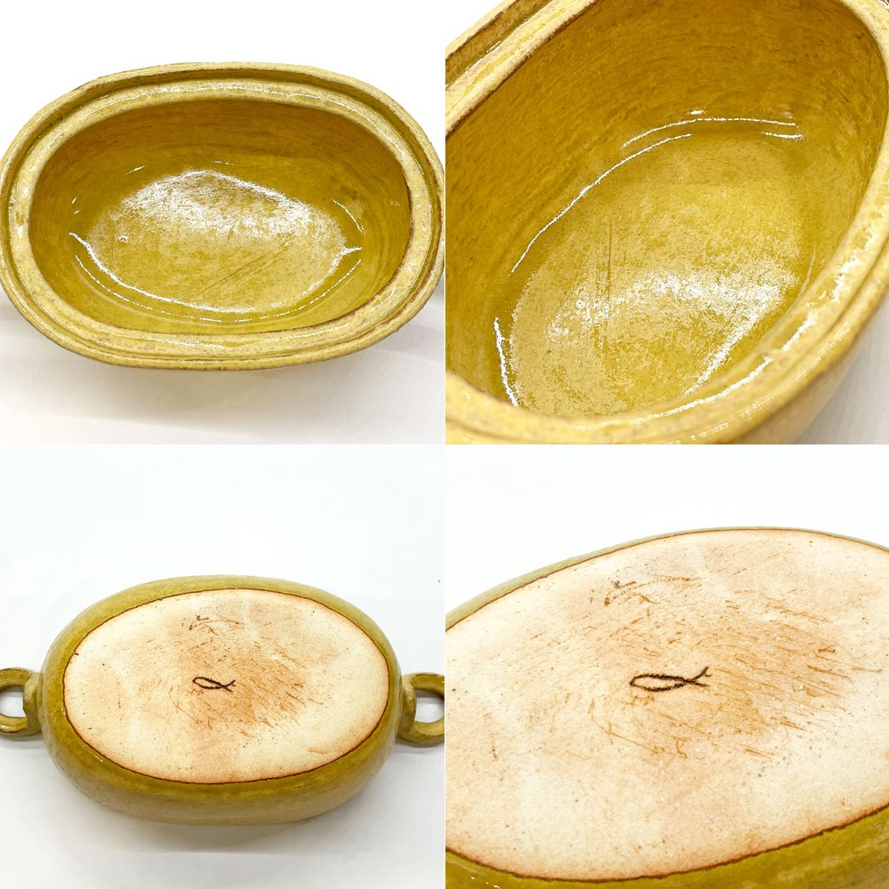 小川佳子 Yoshiko Ogawa 耐熱鍋 土鍋 蓋付 オーバル 楕円 陶器 直火可 W24cm 現代作家 A ★