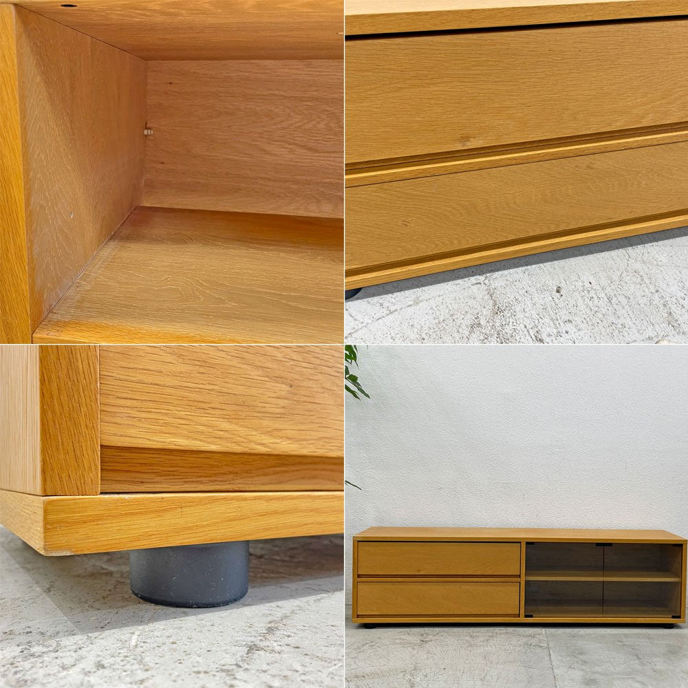 無印良品 MUJI スタッキングキャビネット AVボード ローボード 抽斗2杯 ガラス扉 オーク材 W162.5cm 〓