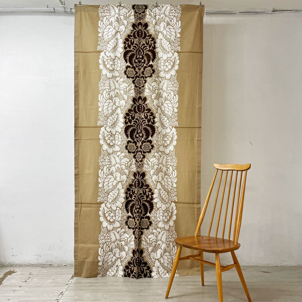 マリメッコ marimekko Ananas カーテン 生地 ファブリック 118×240cm ブラウン マイヤ・イソラ Maija Isola フィンランドビンテージ ●