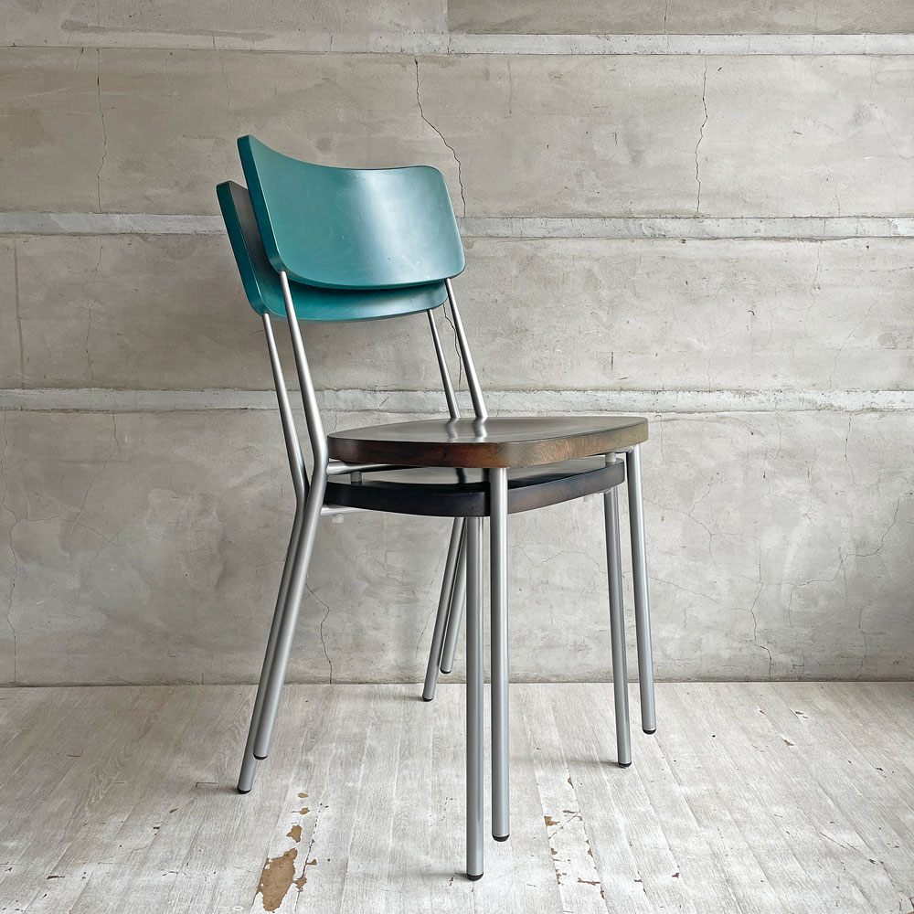 エミュー emu スチールxウッド ダイニングチェア スタッキングチェア グリーン インダストリアルテイスト 2脚セット ♪