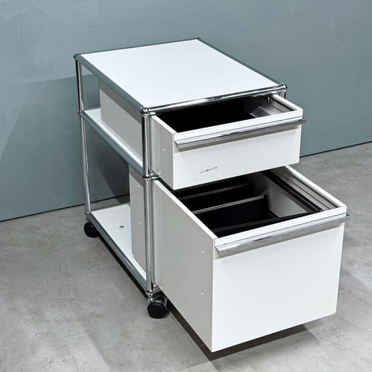 ユーエスエムハラー USM Haller モジュラーファニチャー Modular Furniture デスクワゴン ロールボーイ 2ドロワー ホワイト トレー&ファイリングレール付き ◎