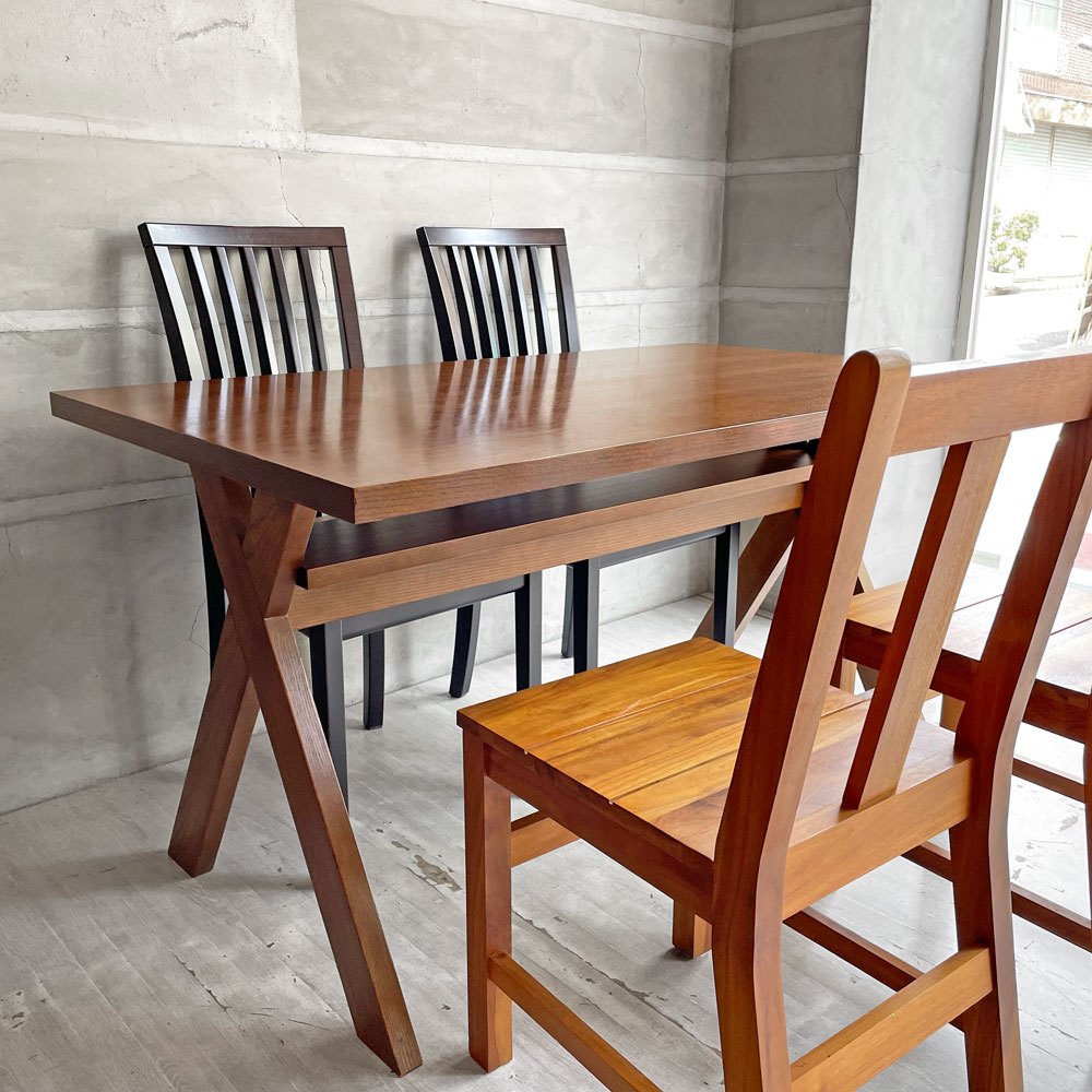 ウニコ unico ストラーダ イクス STRADA-X ダイニングテーブル X脚 W135 タモ材 ダークブラウンカラー 廃番♪