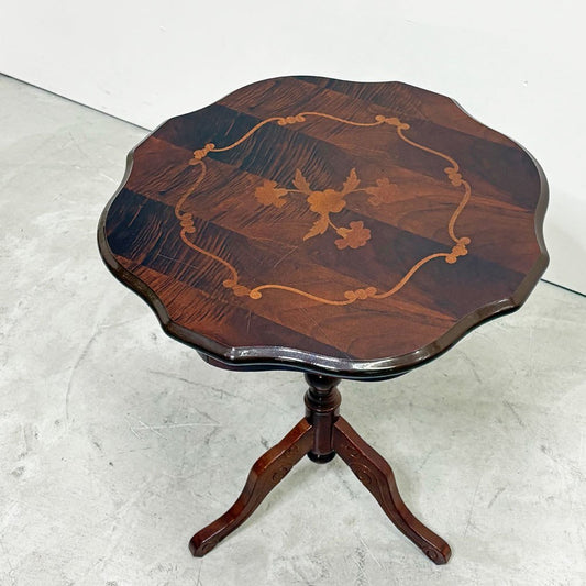 ヨーロピアンクラシカルデザイン 象嵌 ラウンド サイドテーブル ティーテーブル 花台 アンティーク調 イタリア ●