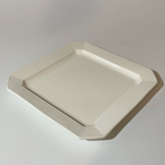 岡田直人 正方形八角皿 18cm プレート ホワイト 陶芸家 現代作家 A ★