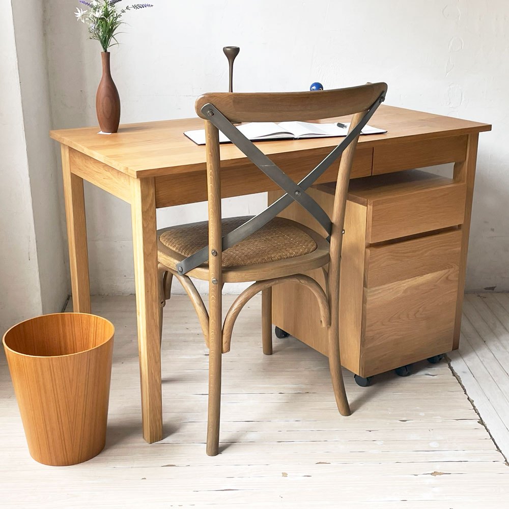 無印良品 MUJI オーク無垢集成材 デスク 平机 抽斗 ドロワー&フック付 シンプルナチュラル ★
