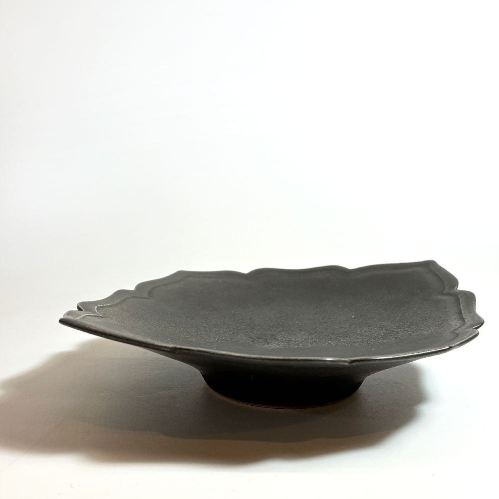 木下和美 黒釉輪花ひし形皿 プレート 黒釉 磁器 W17cm 現代作家 B