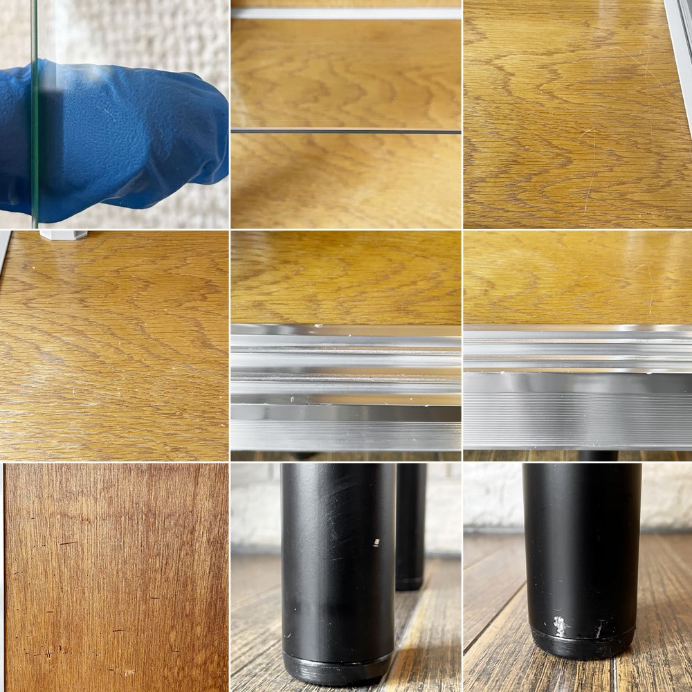 パシフィックファニチャーサービス PACIFIC FURNITURE SERVICE P.F.S. アルミナム ALUMINIUM GLASS CASE ガラスケース AL-60 オーク材 スチール脚 W60cm 定価¥121,000 - ◎