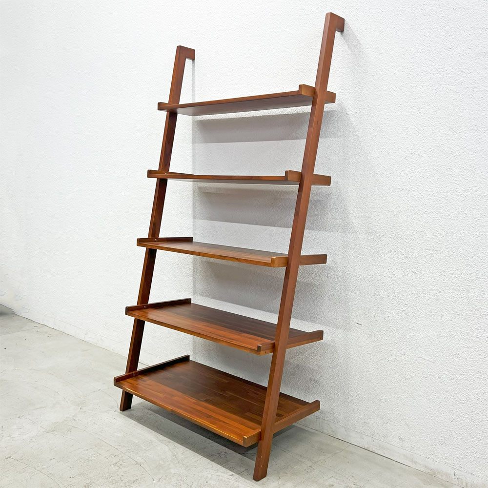 SCANTEAK ラダーブックシェルフ 木製 オープンラックチーク材