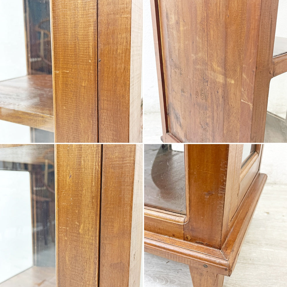 アジアン家具 アジアンチーク無垢材 ガラスキャビネット ディスプレイキャビネット 飾り棚 H115cm アジアンリゾートスタイル ●