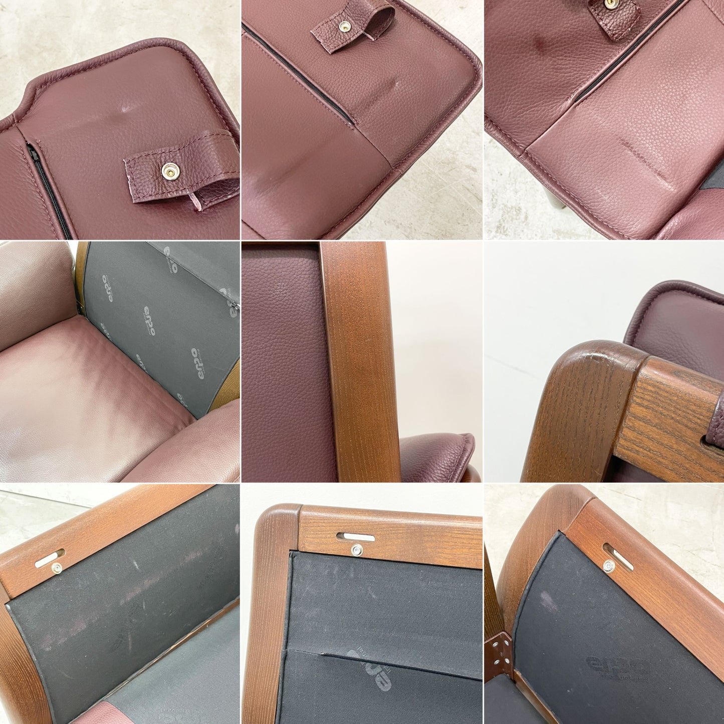 エルポ ERPO ER-01 ソファ ラウンジチェア 本革 ワインレッド ボタン留め クッション モダンデザイン ドイツ ●