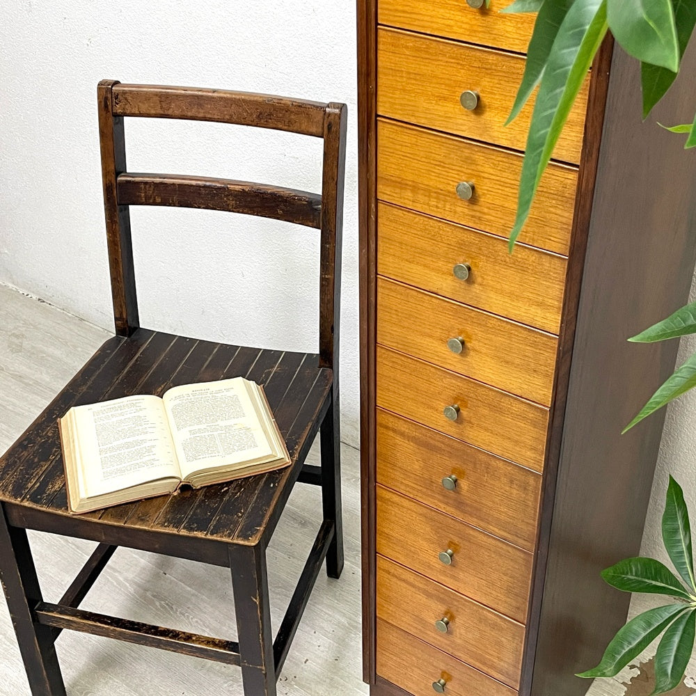 ジャパンビンテージ Japan Vintage チーク材×ローズウッド材 トールチェスト スリム 抽斗14杯 隙間収納 W29cm ミッドセンチュリー ●