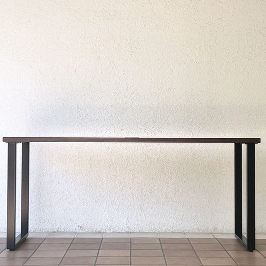 かなでもの KANADEMONO ザ・テーブル THE TABLE デスク ラバーウッド無垢材 W160 x D52 cm スチール スクエアレッグ ブラックブラウン×ブラック 配線孔付 ◇