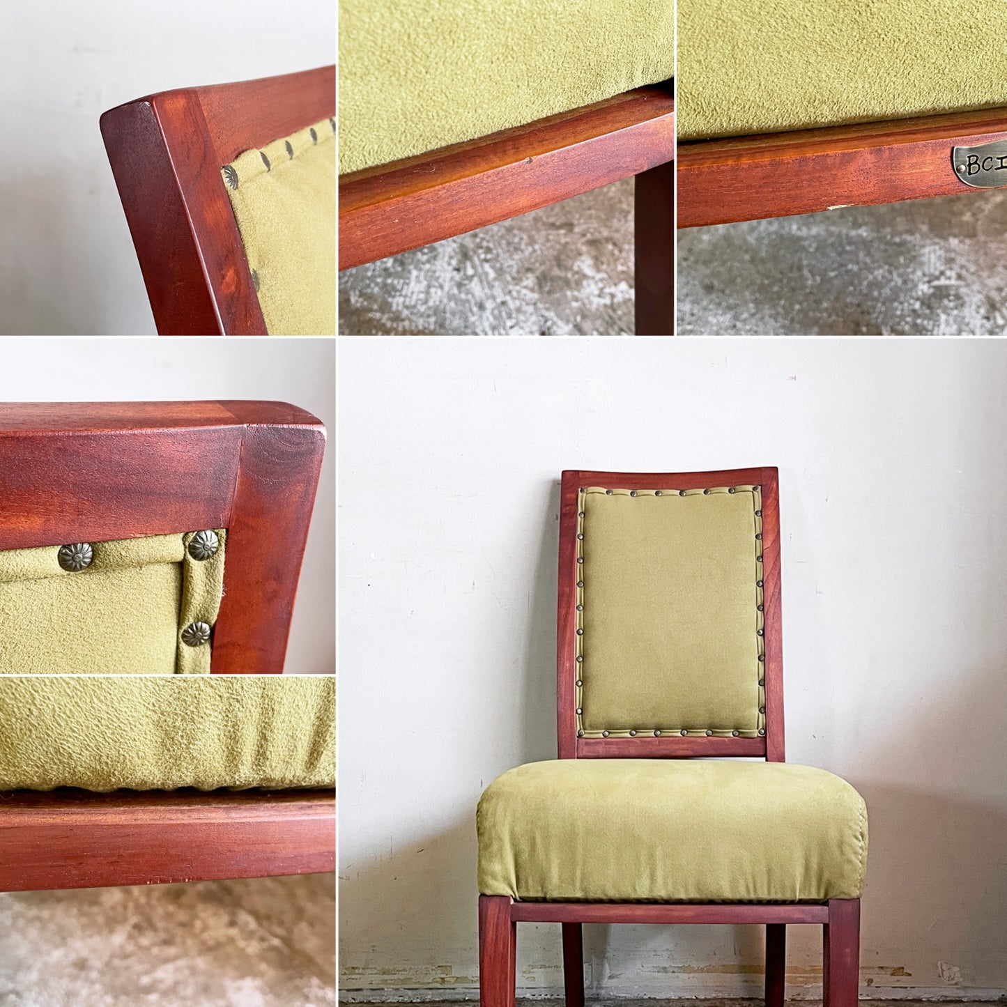 BC工房 ダイニングチェア アームレスチェア チーク材 モケット生地 鋲打ち 国産クラフト家具 ■