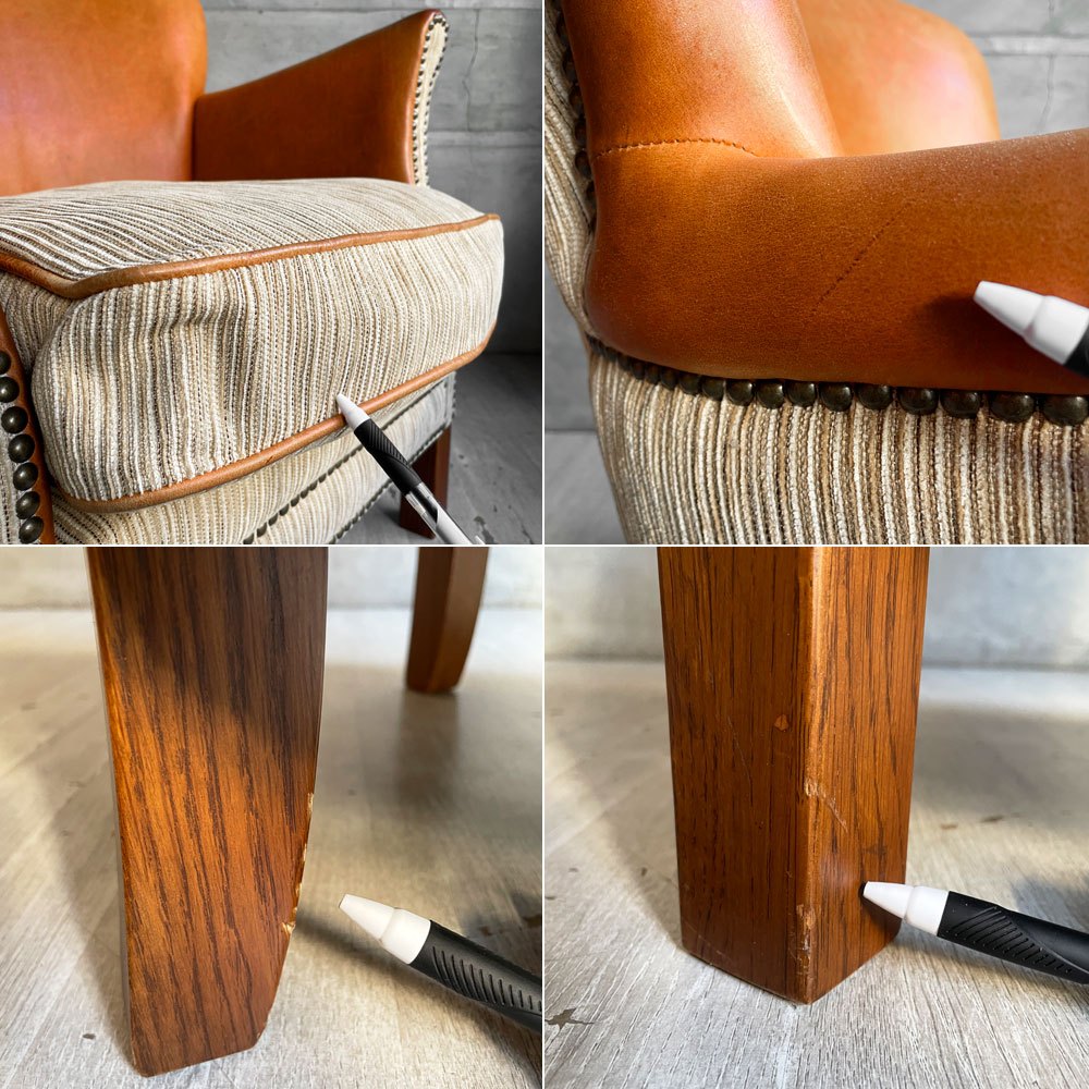 クラッシュゲート CRASH GATE プラムライトソファ PLUM LIGHT SOFA 1P 1人掛けソファ 本革×ファブリック 廃番 定価¥124,300- ♪