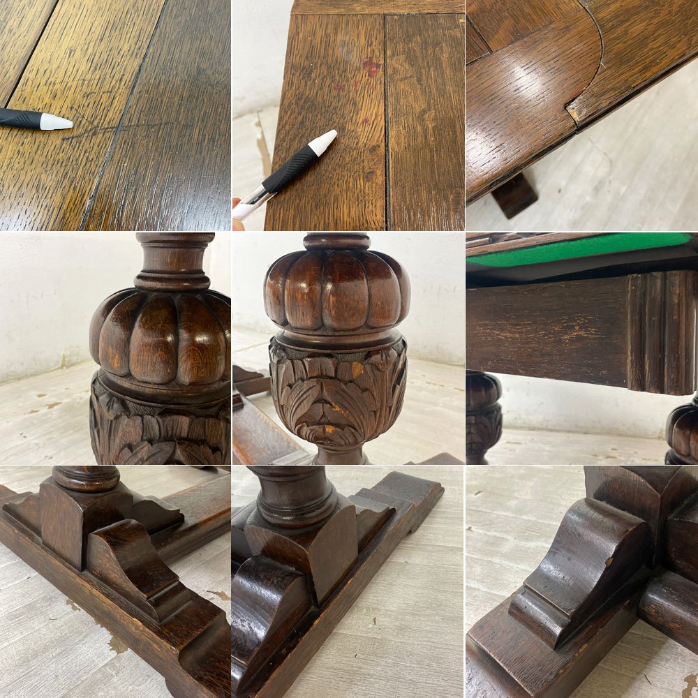 UKビンテージ Vintage ドローリーフテーブル 伸長式 オーク材 ビッグバルボスレッグ 英国家具 アンティーク ●